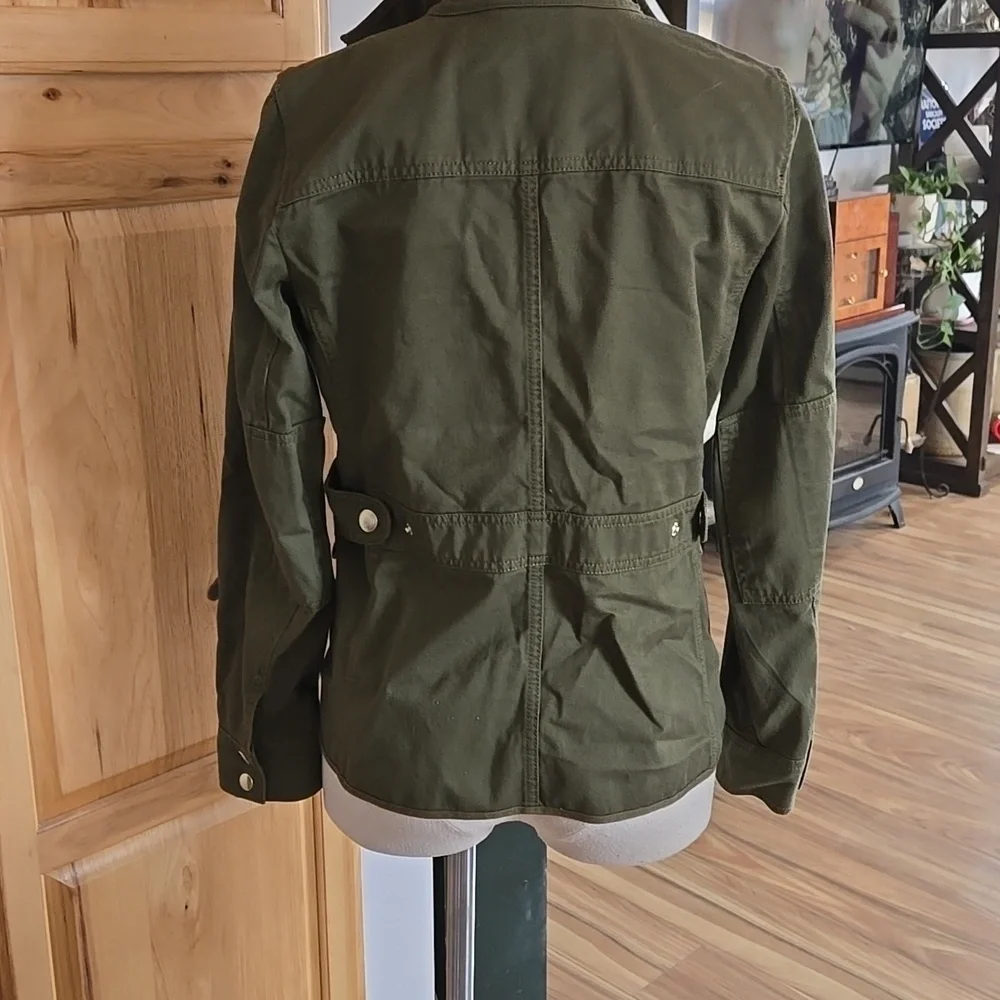 J Crew 100 Percent Cotton Field Jacket Olive Green With Goldtone Hardware XS